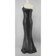 Lovely Day Silver Metallic One Shoulder Mermaid Maxi Gown Dress M