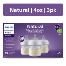 3 Pack Philips Avent Natural 4 oz Baby Bottles w/ Natural Response 0M Flow 2