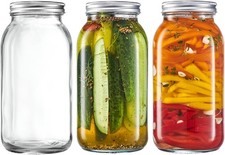 3 Count 64 oz. Wide-Mouth Glass Mason Jars with Metal Airtight Lids Bands