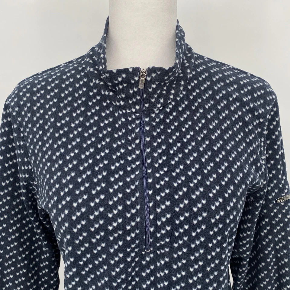 L.L.Bean Pullover Womens Medium Navy White Fleece Quarter Zip Mock Neck Outdoor - Image 3 of 4