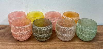 Set of 8 Multicolor Spaghetti String Set of 6 Roly Poly Glasses 3.25 