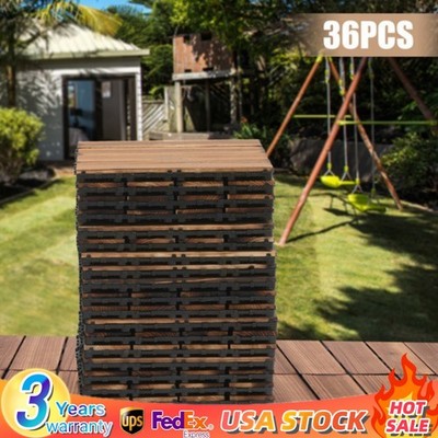 36Pcs Hardwood Interlocking Patio Deck Tiles Wood Flooring DIY Outdoor 12''x12''