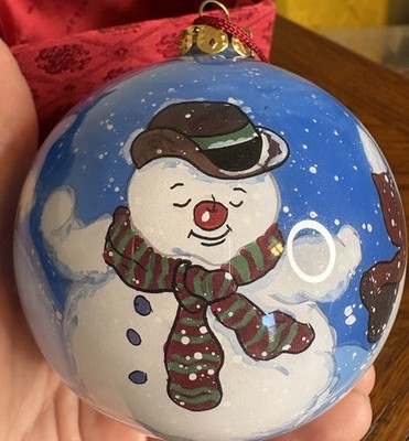 M. Parker Inside Art Hand Painted Blown Glass Ornament  Snowballing 