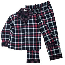 Vera Bradley 2 Piece Pajama Set Women' Size L Red Black Plaid Cotton Long Sleeve