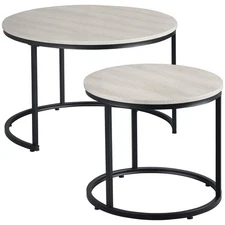 Round Nesting Tables Set of 2, Stacking Coffee Table Set with Metal Frame for...