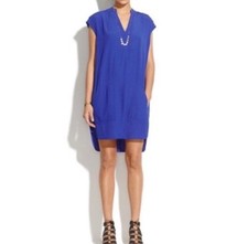 Madewell Women’s Blue Shift Dress Size M High Low Pockets Cap Sleeve