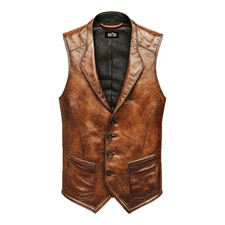 Mens Leather Vintage Vest, Western Club Style Vests, Cowboy Waistcoat Outfit
