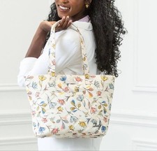 Borsa tote LUG Skyliner crema floreale colibrì tasche isolate nuova senza etichette!