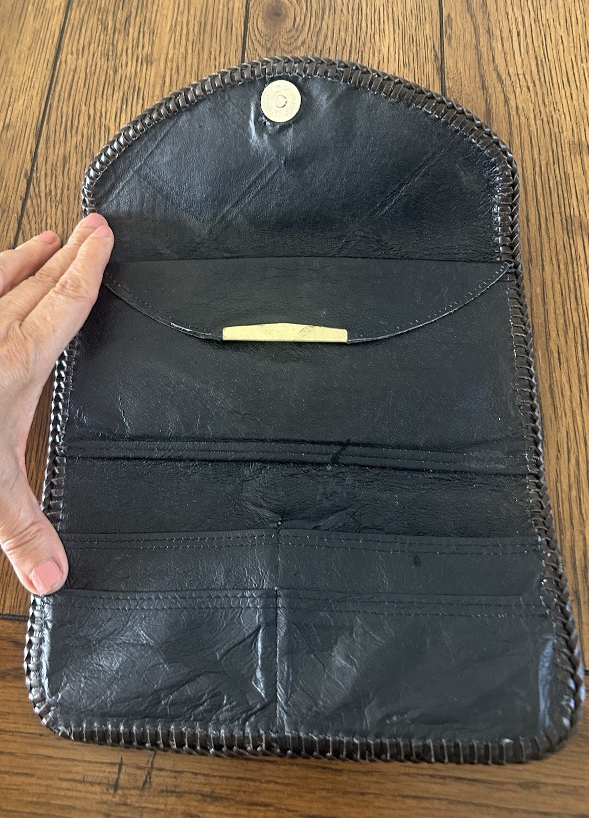 Vintage Patchwork Leather Bifold Wallet Button Sn… - image 3