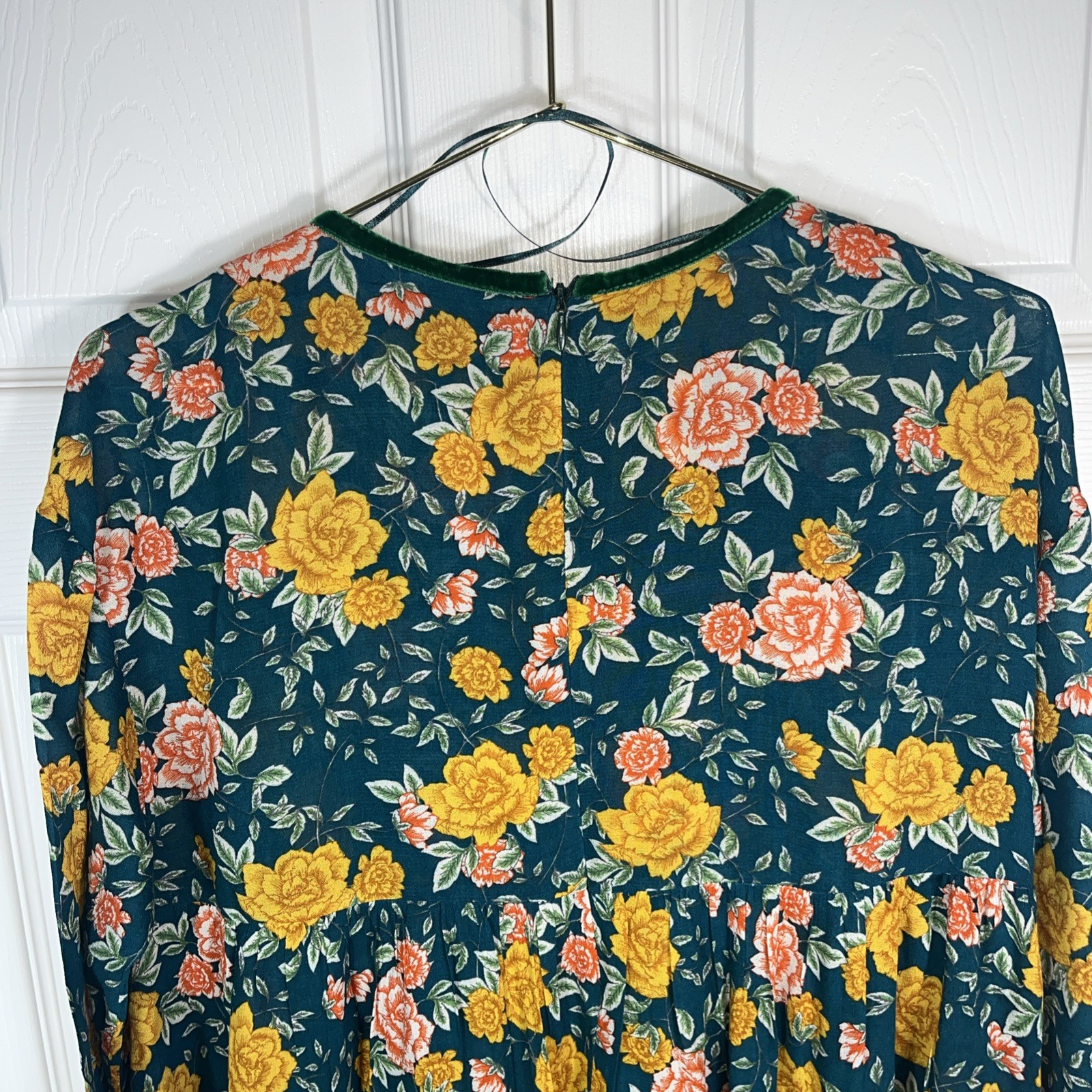 Zara Trafaluc Collection Women’s XS Green Floral Mini Romper Velvet Tie Neckline image 10