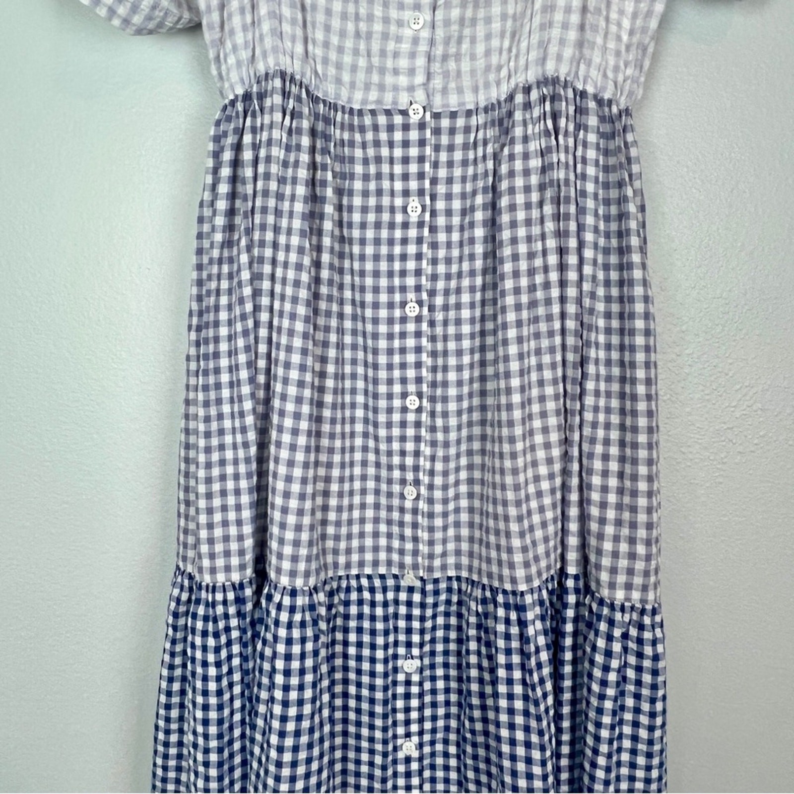 Madewell Patchwork Gingham Button-Front Tiered Mi… - image 6