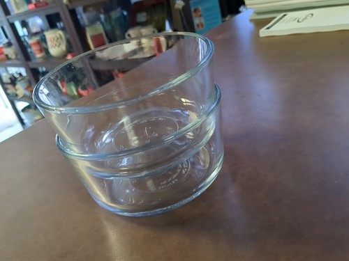 Vintage Anchor Hocking 2-Cup Clear Glass Round Storage Bowls (2) no lids - Picture 3 of 4