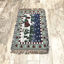 Vintage 90s Christmas Tapestry Table Runner Horses Winter Country Cozy 36x21