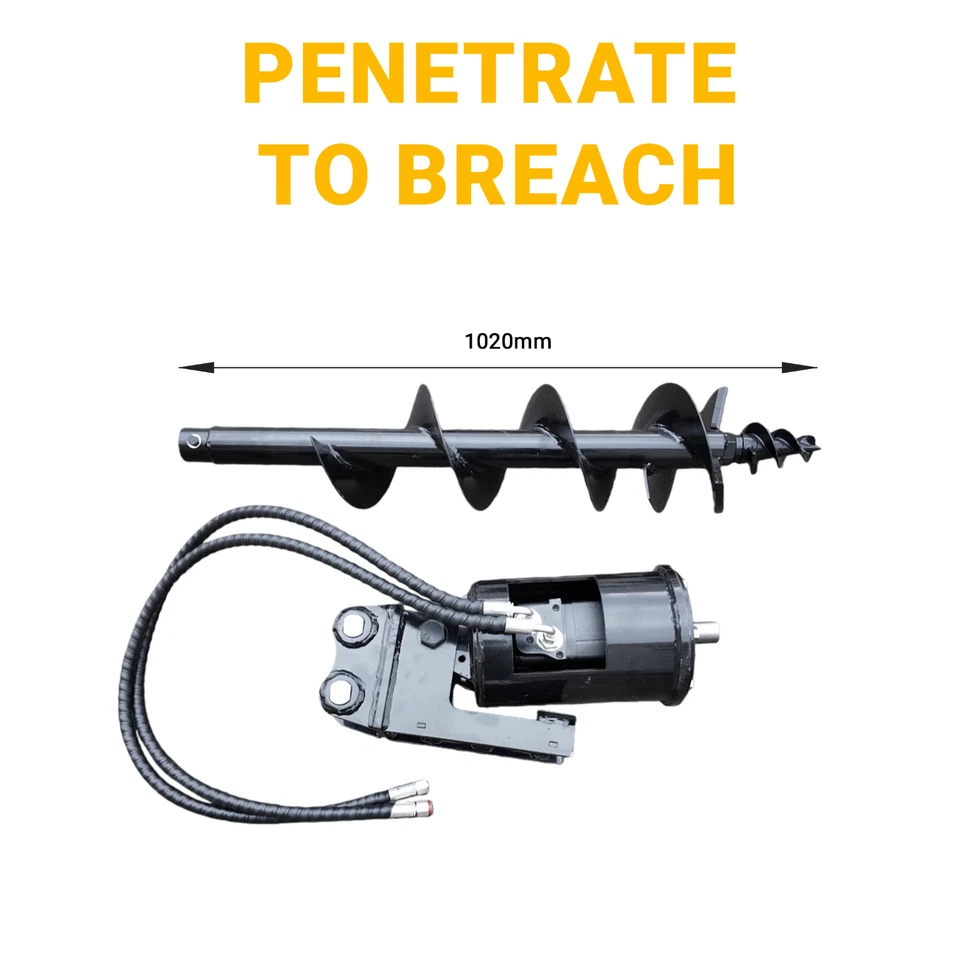 Taladro de barrena de 200 mm de diámetro con mangueras para mini excavadora de 1 tonelada-1,8 toneladas Stock en EE. UU. Foto 3 de 4