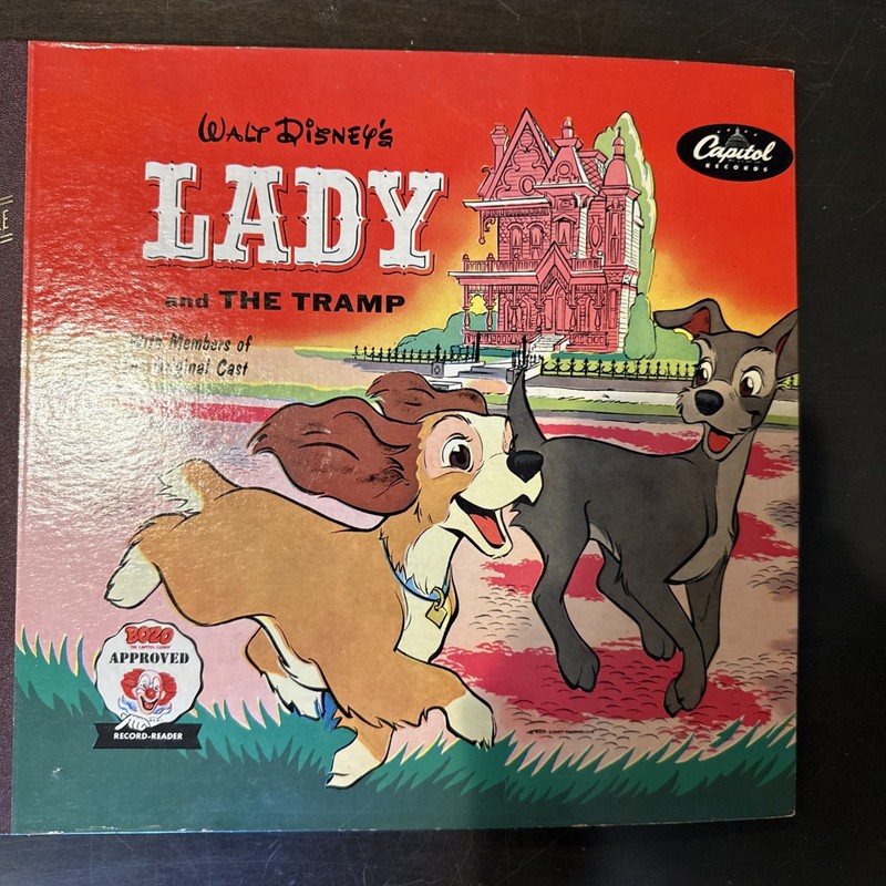 1954 WALT DISNEY'S LADY AND THE TRAMP CAPITOL RECORD READER (2) 78RPM + BOOK