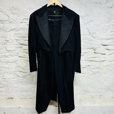 After Six Vtg 1950's Rudofker Tuxedo Tails Coat Black Satin Lapel Pants 2 Piece