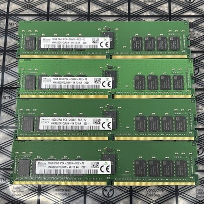 LOT of 4 SK Hynix 16GB DDR4 Server RAM DIMM PC4-2666V-RE2 HMA82GR7CJR8N-VK 64gb