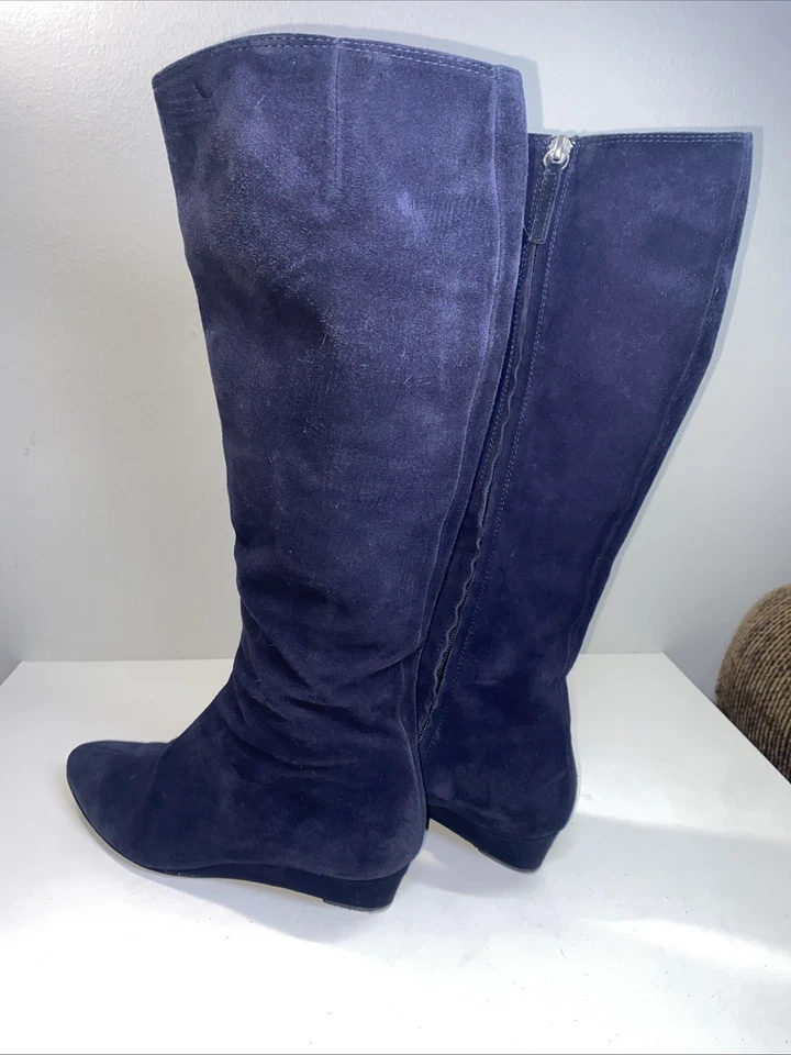 Botas Giuseppe Zanotti Italia Azul Marino Gamuza Cuero Cuña Alta 37.5 Precio de venta sugerido por el fabricante $1200 Foto 3 de 4