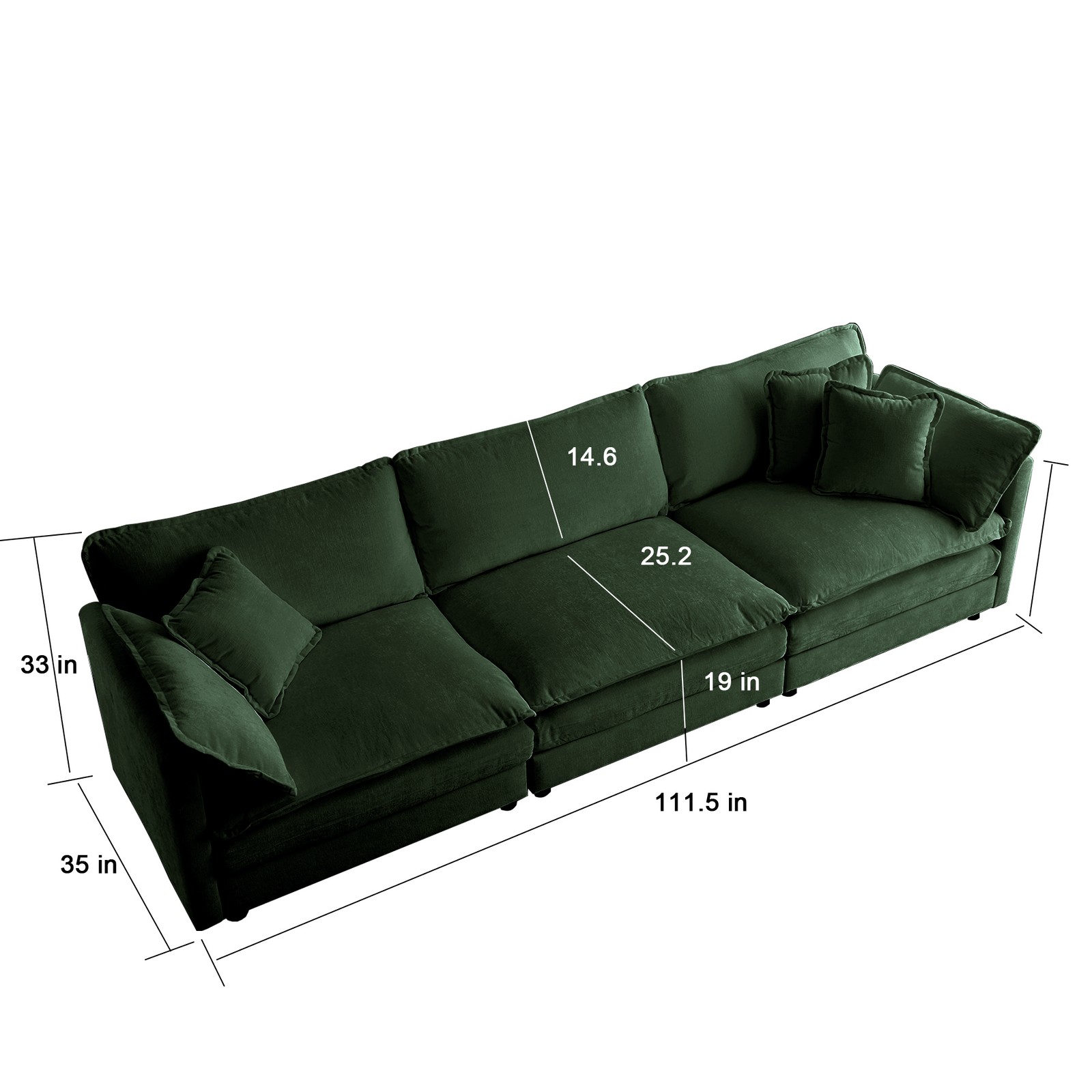 3 Piece Sofa Set Oversized Sofa Comfy Sofa Couch, 2 Pieces of 2 Seater and 1 Pie