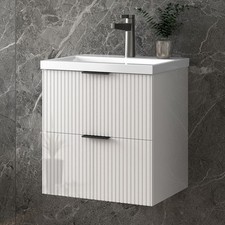 Wall Hung Bathroom Vanity Unit with Basin Sink 2 Soft-close Drawers White
