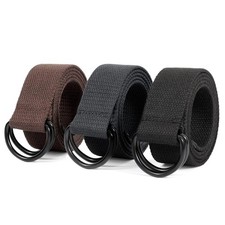 Mens Black Canvas Belt with Black D-ring 1 1/2" Wide Solid Color Extra Long W...