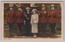 King George VI & Queen Elizabeth with RCMP Bodyguards Canadian Postcard