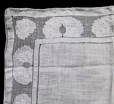 Vintage Handkerchief Embroidered Lace Linen Floral Flower A12