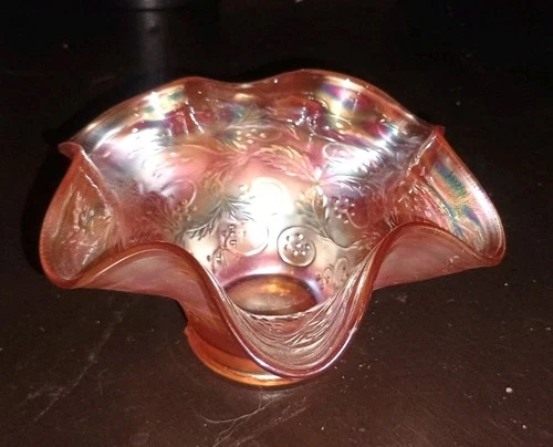 Vintage Fenton Carnival Ruffled Edge Candy Bowl, Hat Marigold or Amber Holly