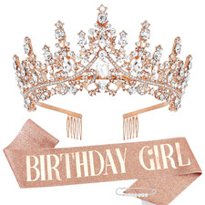 Birthday Crowns and Sash for Women, Rose Gold Princess Birthday Decorations