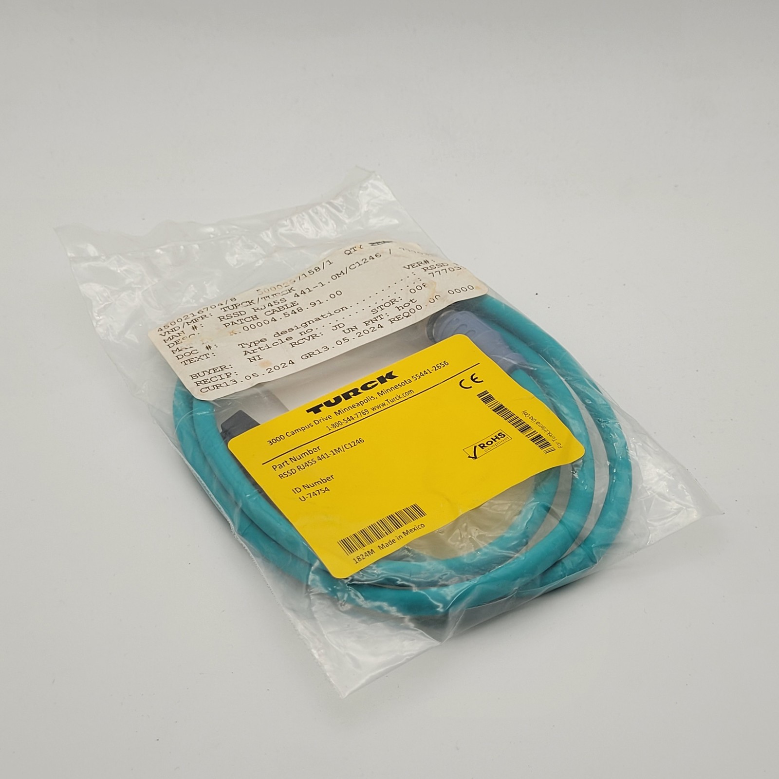 Turck RSSD RJ45S 441-1M/C1246 Ethernet Cable, U-74754 - NEW