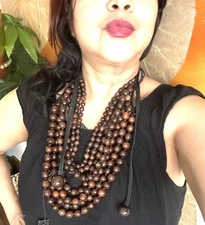 NWT massive Monies Denmark statement necklace.natural brown horn beads &leather