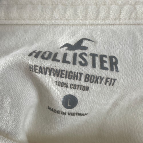 Hollister Men's Ivory Heavyweight Boxy Fit Cotton T-Shirt L Coney Island - Picture 2 of 3
