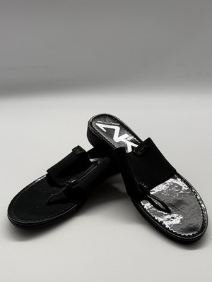 Anne Klein Womens Thong Sandals Slip On Size 9 Slide Black Elastic Strap