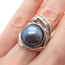 HAGIT GORALI 925 Sterling Silver Vintage Tahitian Pearl Modernist Ring Size 5.25
