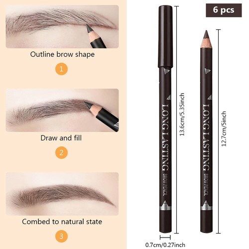 6Pcs brow pencil, wooden hard-core eyebrow pencils, Dark Brown - Picture 5 of 6