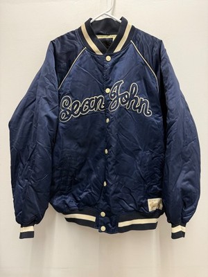 Sean John Stadium Varsity Jacket Blue/White Embroidered Logo Collared Lined XL