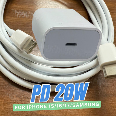 For iPhone Air 17 16 15 Pro Max 20W USB-C Fast Charger Cube Type C Charging Cord
