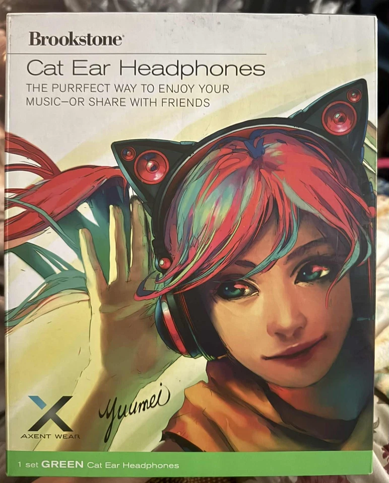 Fones de ouvido Brookstone AXENT WEAR orelha de gato LED verde com fio novo lacrado - Imagem 2 de 4