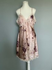 GILLIGAN  O' MALLEY NIGHTGOWN SIZE: L FLORAL SATIN SLIP DRESS CHEMISE LACE TRIM