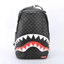 Sprayground Shark Drip Checkerboard Leather Bag Backpack Unisex Black Gray Plaid