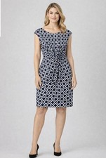 Lauren Ralph Lauren Womens Dress size 16  Slinky Stretch Blue White Twist Waist