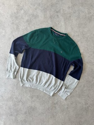 Tommy Hilfiger Herren Pullover Colorblock Grün Blau Grau