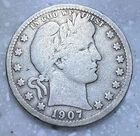 1907-S Barber, Liberty Head, Morgan 25c Quarter -VG