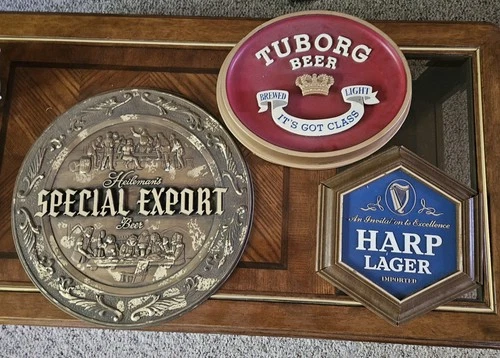 Vintage Beer Signs,  Plastic,  Special Export,  Tuborg & Harp Lager.