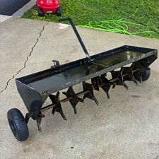 Tow-Behind Towed Lawn Spike Aerator, Steel, Black, 16 in Wide flat free tires