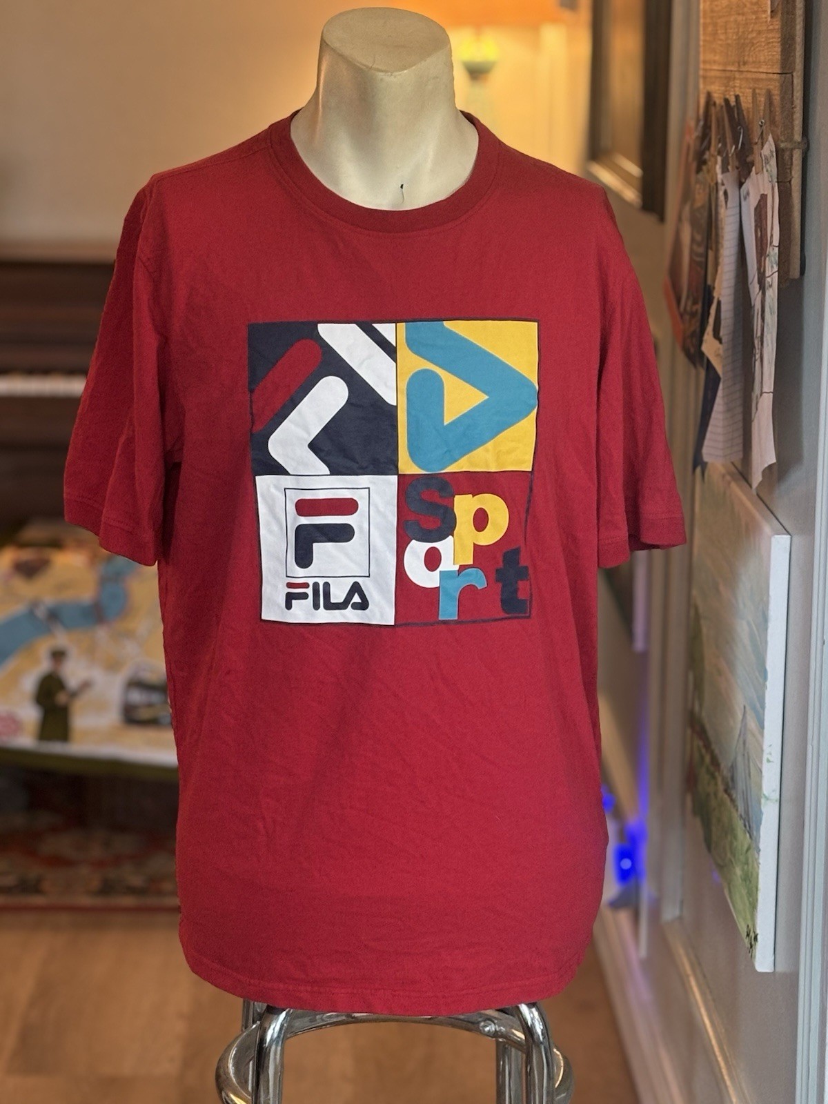 T shirt sportiva FILA vintage rossa uomo grande anni 90 Y2K maglietta grafica