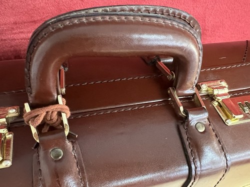 Valigetta vintage Presto in pelle marrone grande extra profonda - Foto 7 di 19
