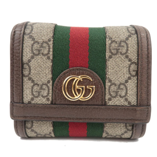 GUCCI Sherry Ophidia GG Supreme Compact Wallet Beige Brown 598662 Authentic