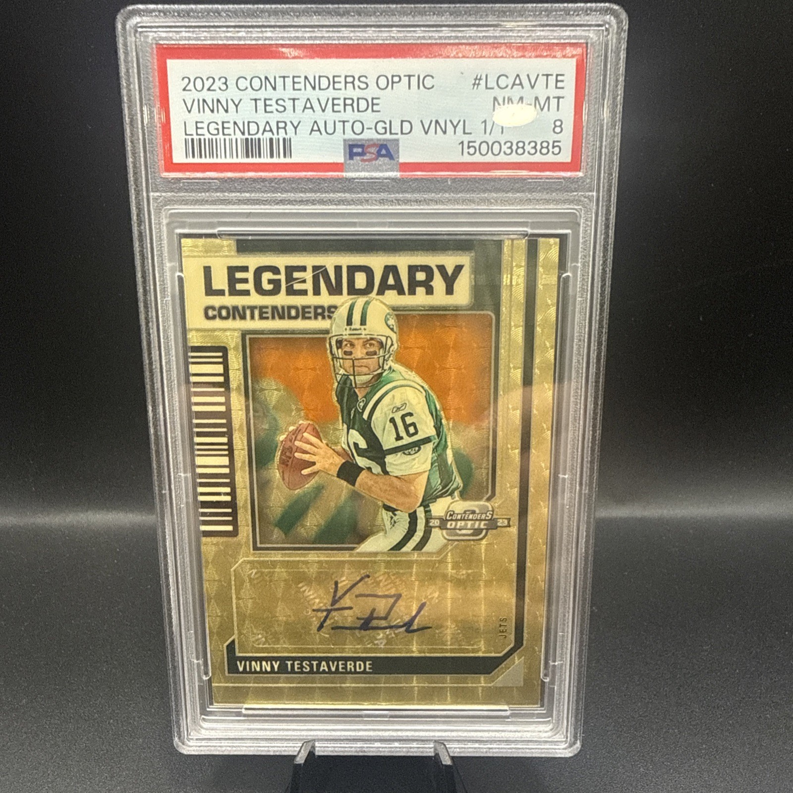 2023 Contenders Optic Legendary  Vinny Testaverde Auto Gold VNYL PSA 8 1/1