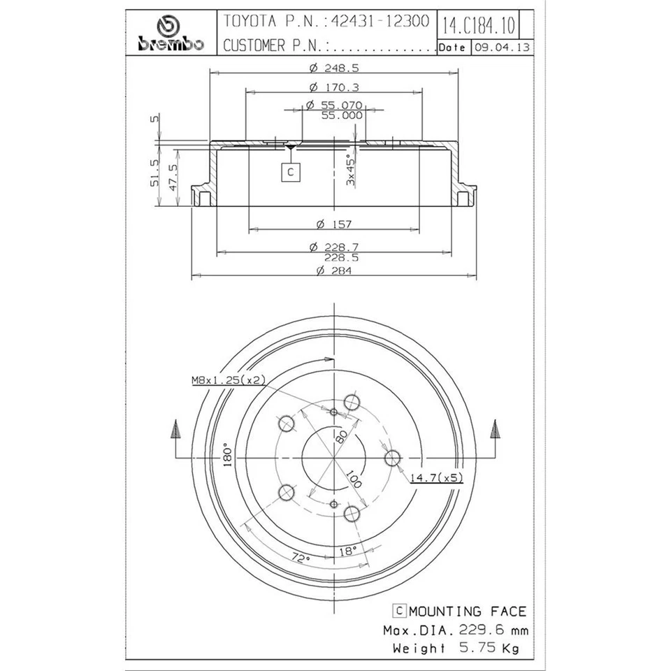 Fits 2009-2018 Toyota Corolla Rear Brake Drums - Brembo Premium OE - Image 3 of 4